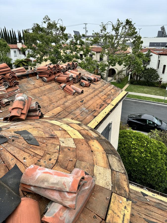 Tear-off: Clay tile roof replacement, Los Angeles